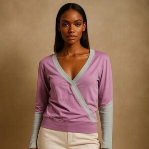 Splits59 Supima Cotton Women's V-Neck Sweater - Purple and Gray Size Small